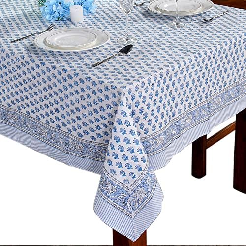 Cotton Block Print Tablecloth-Indian Tablecloths for Rectangle Tables- Long Outdoor Washable Table Cover - Multiple Sizes for Wedding, Christmas (12 Seater- 72x140 Inches)