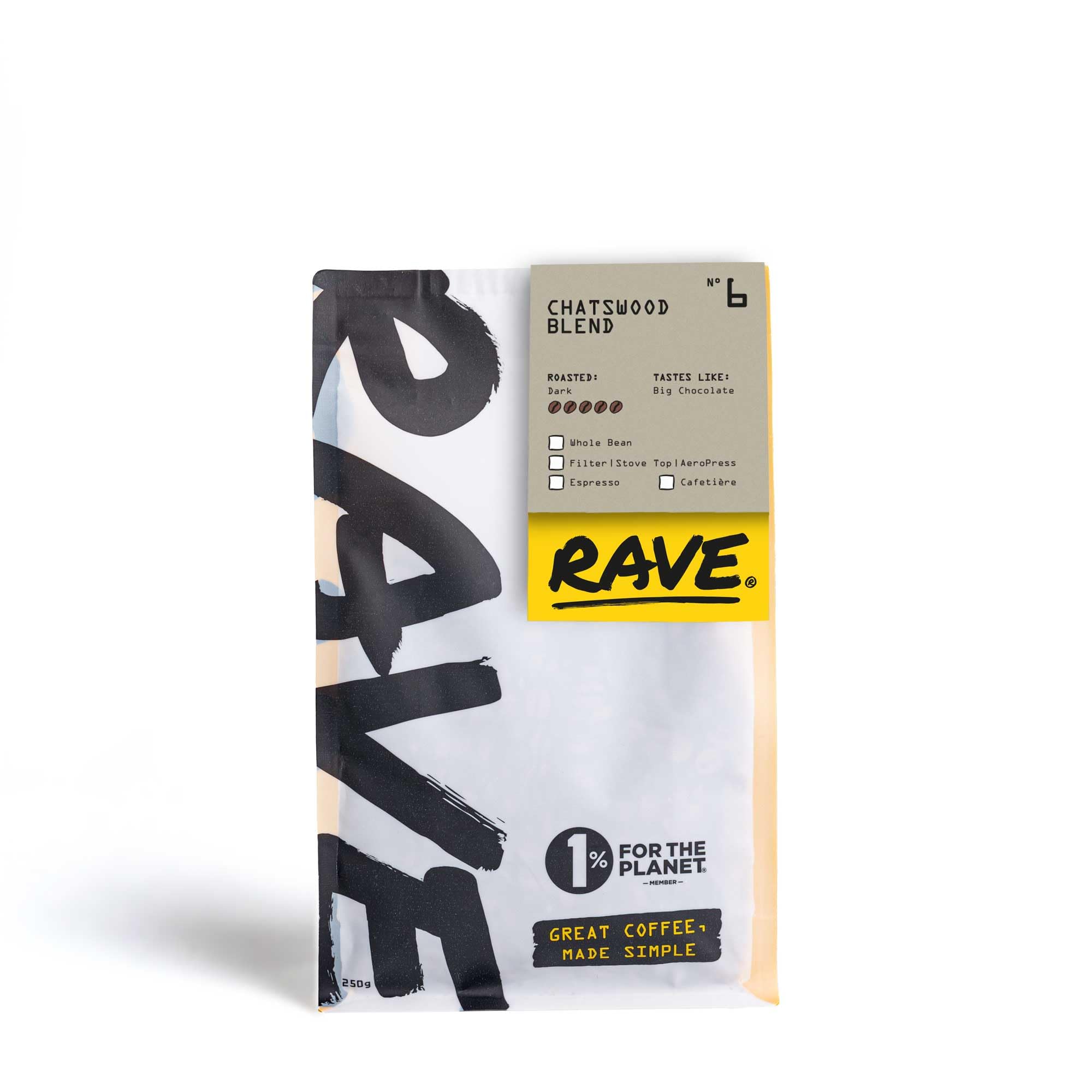 Rave Coffee - Chatswood Blend Nº 6, Freshly Roasted Whole Beans 250g