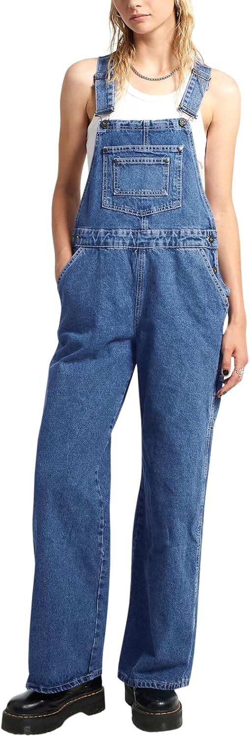 Tongmingyun Women's Casual Denim Overalls Vintage Stretch Adjustable Straps Bib Jeans Pants Jumpsuits