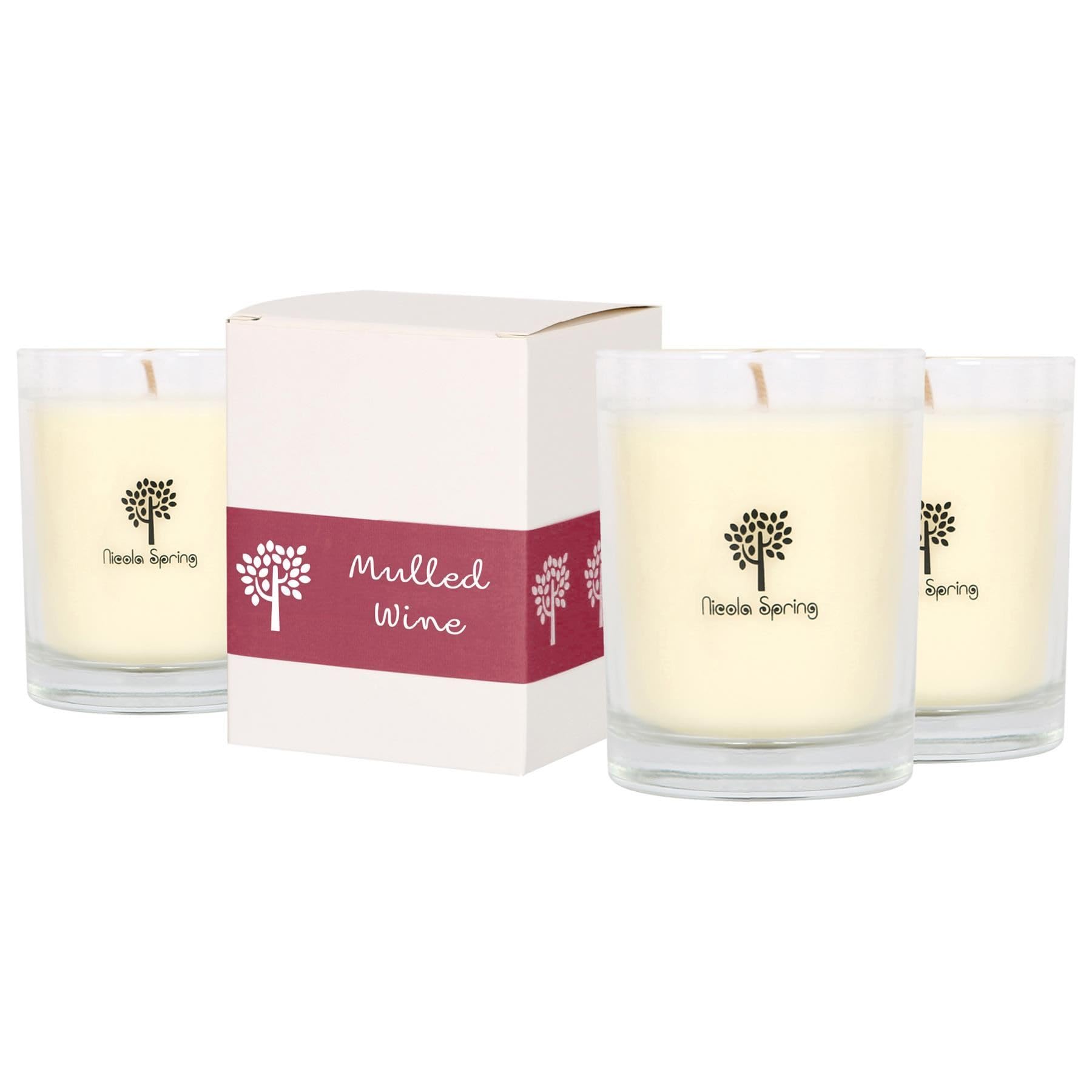 Nicola Spring Soy Wax Scented Candles 160g - Pack of 3 – Mulled Wine Fragrance - 28 Hour Burn Time Eco-Friendly Jar Candle for Relaxation, Aromatherapy, Luxury Gifting & Home Décor