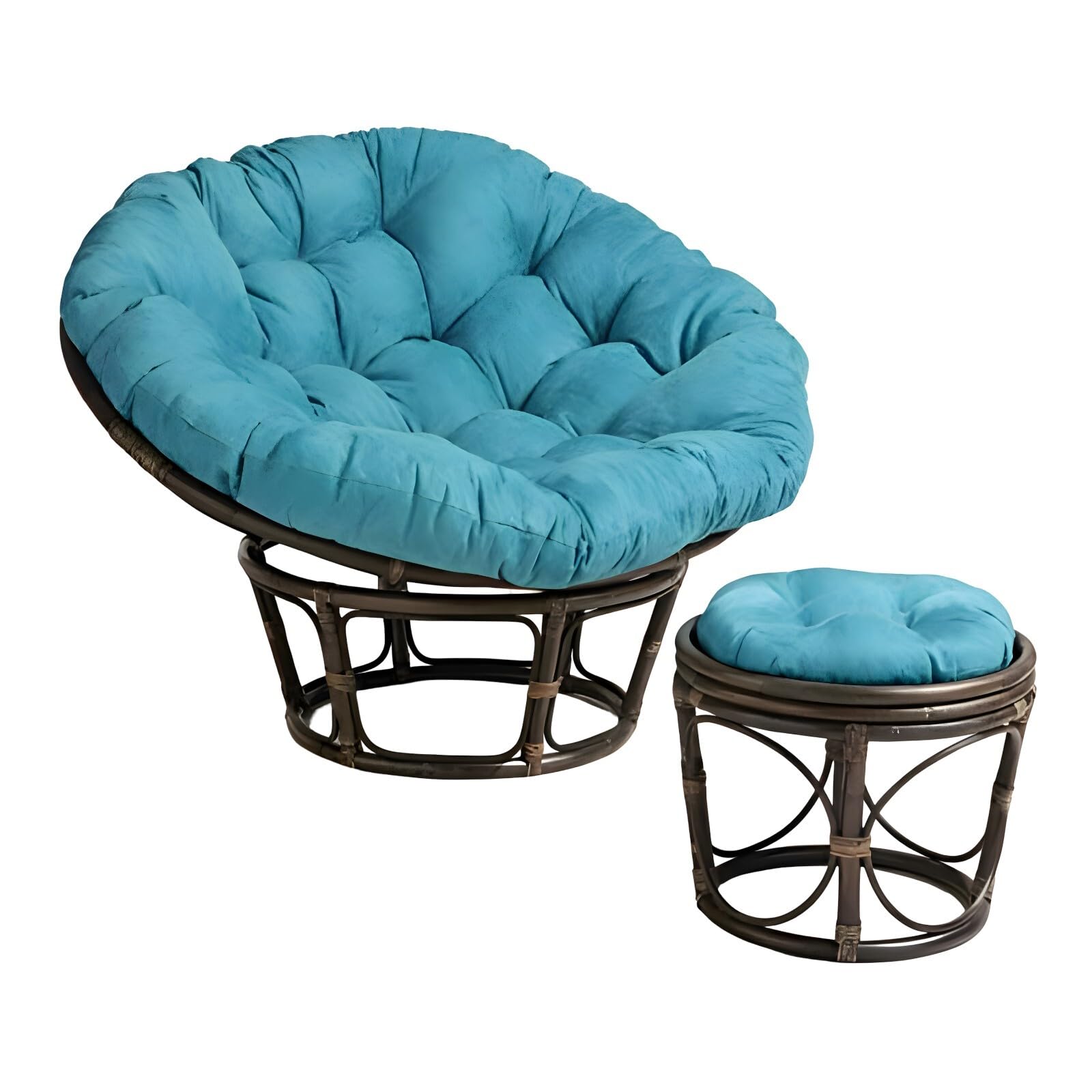 IRA Papasan Tub Chair with Cushion and Stool Foldable Wooden Accent Chair  with Adjustable Backrest Comfortable Single Seater for Living Room