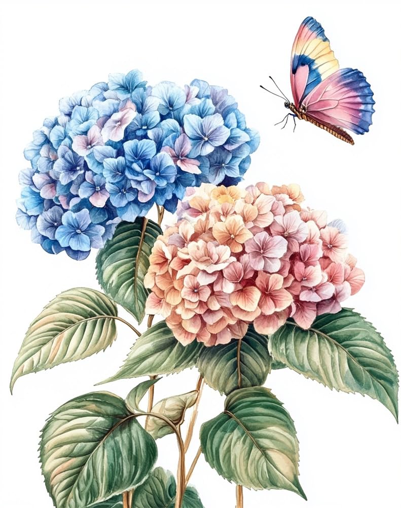Henypt Cross Stitch Kits for Adults Pre Printed, Hydrangeas DIY 11Ct Embroidery Sewing Starter Kit Stamped Needlework Easy Beginners (Stamped Home)