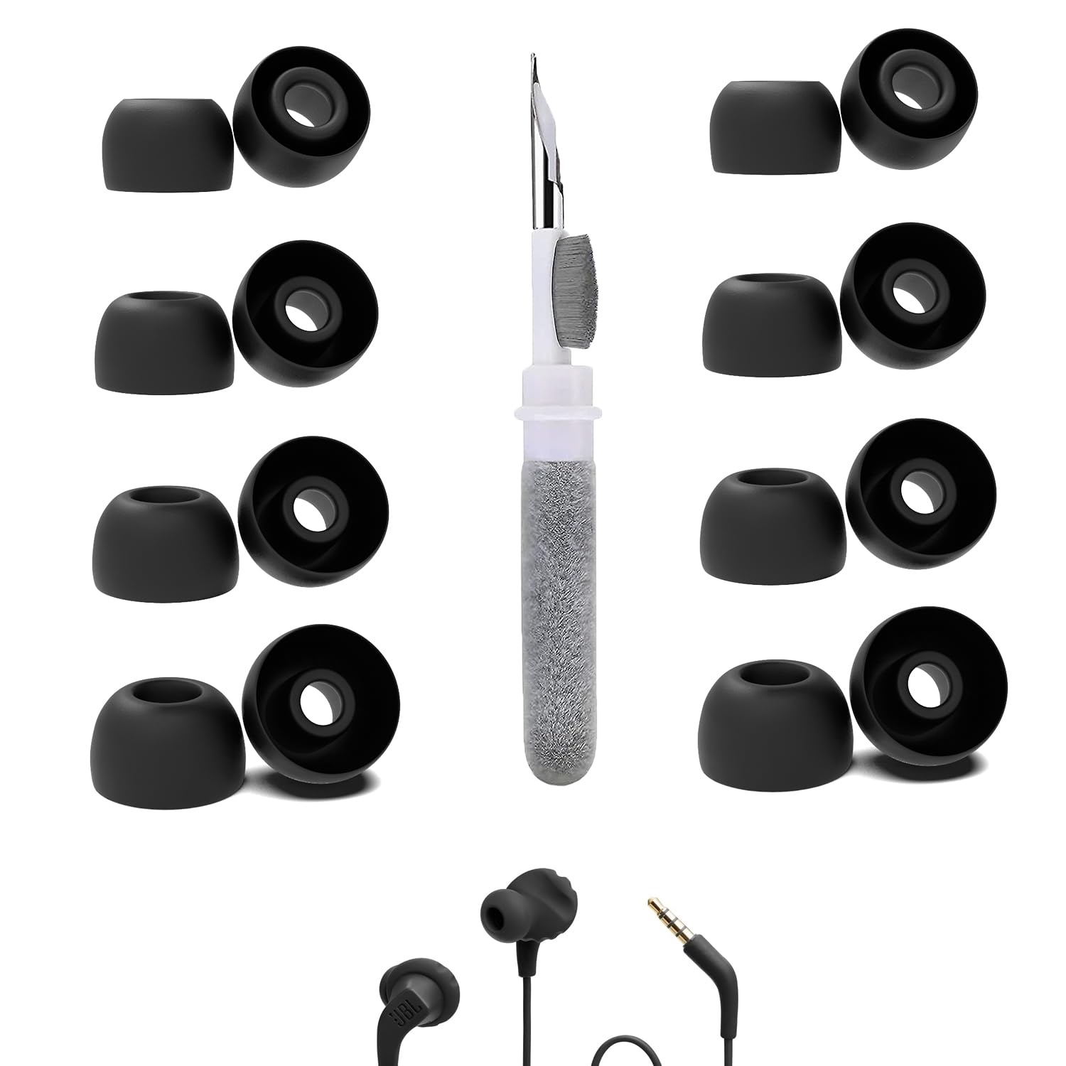 [8 Pairs] Replacement Ear Tips for JBL Endurance Run, with 3 in 1 Cleaner Kit, Silicone Ear Tips (XS/S/M/L)