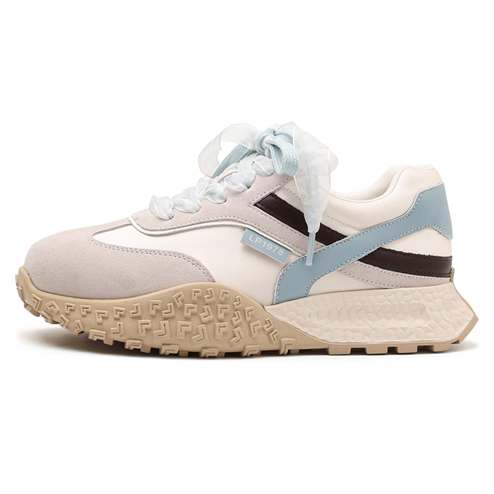 CUTEHEELS Wygodne, wytrzymałe damskie sneakersy ze skóry z okrągłym noskiem i sznurowaniem