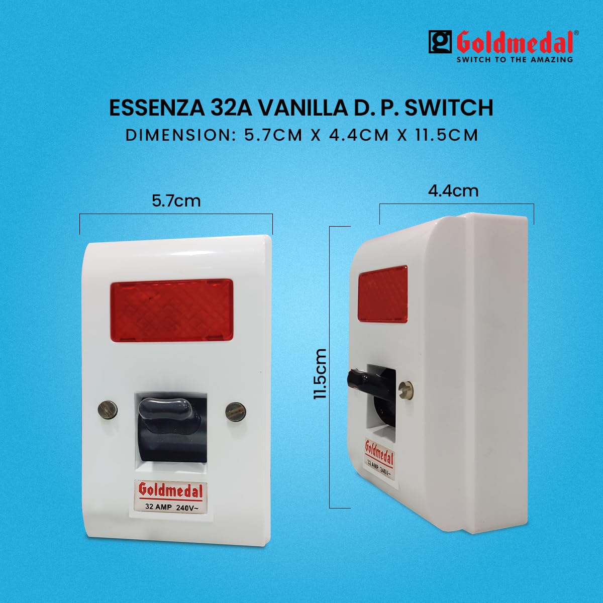 Goldmedal Essenza Surface D. P. Switch With Indicator - White (Pack of 1) 2