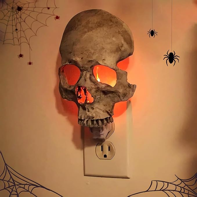 Human Skull Night Light,2025 New Skull Night Light,Horrible Light Decoration for Halloween Party and Home Decor.