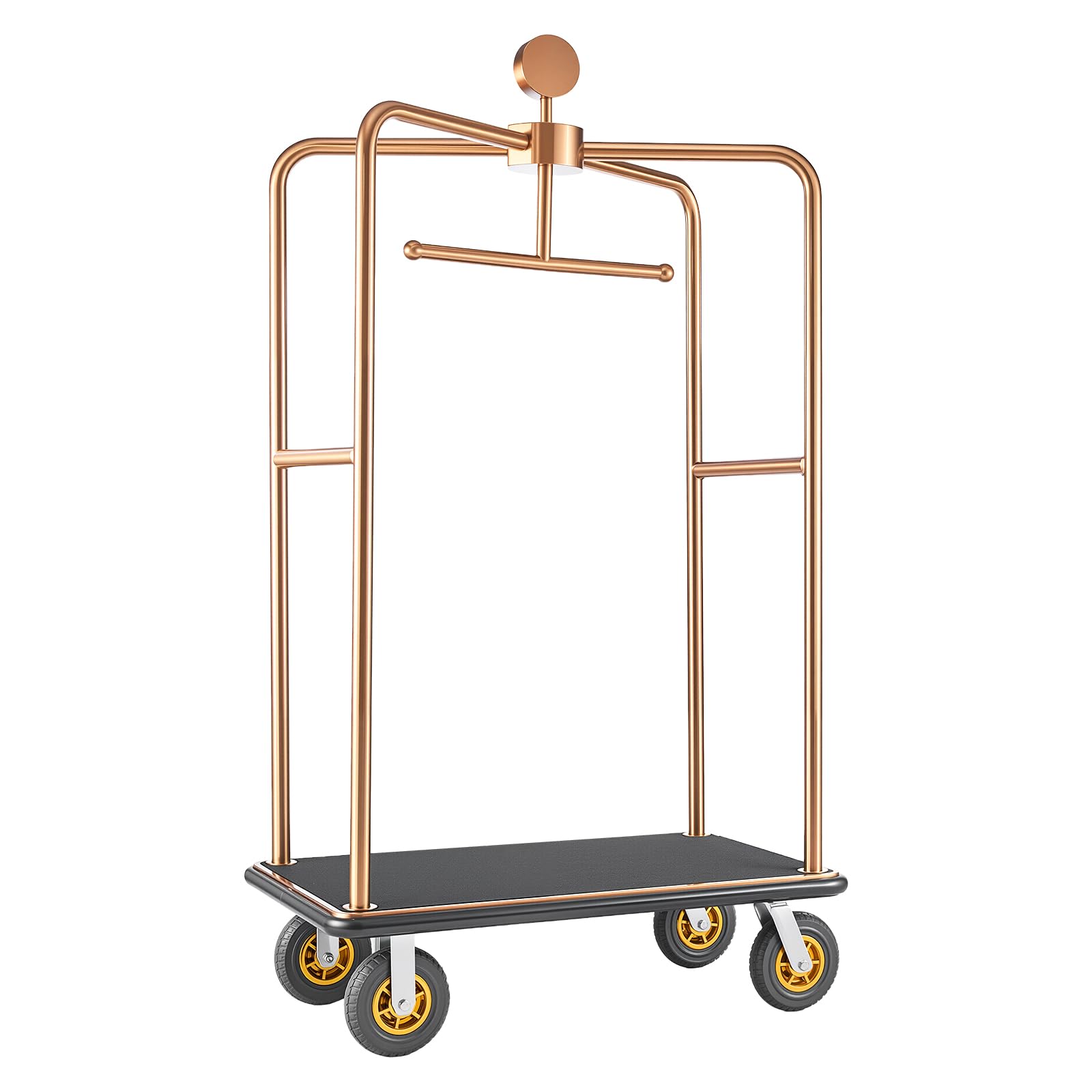 VEVOR Carrello Portabagagli per Hotel, Portata Max 544,31 kg, Carrello Bagagli Hotel con Telaio in Acciaio Inox, Ruote in Gomma da 203 mm, Pianale Rivestito in Moquette Nera, per Alberghi e Resort