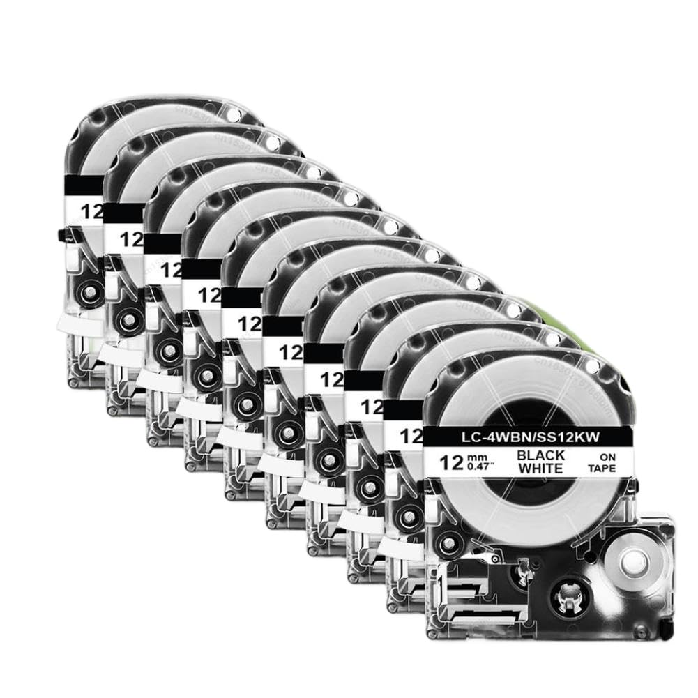 Confezione da 2 a 10 SS12KW compatibile con nastri LabelWorks SS12KW 12 mm LK 4WBN 4WBN nero su bianco per etichettatrice LW300 LW400 (10 pezzi nero su bianco)