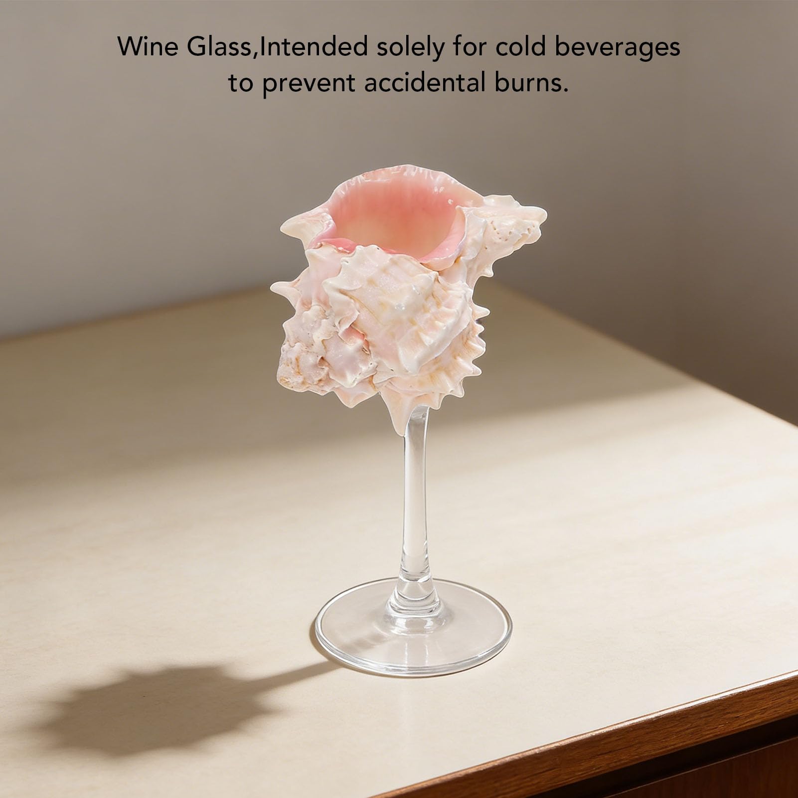 Verre à Vin en Coquillage Magnifique Coquillage et Verre Spécialement Conçu pour les Boissons Fraîches Centre Table Original Vin à Pied Long Prise Main Confortable (Base Transparente Rouge)
