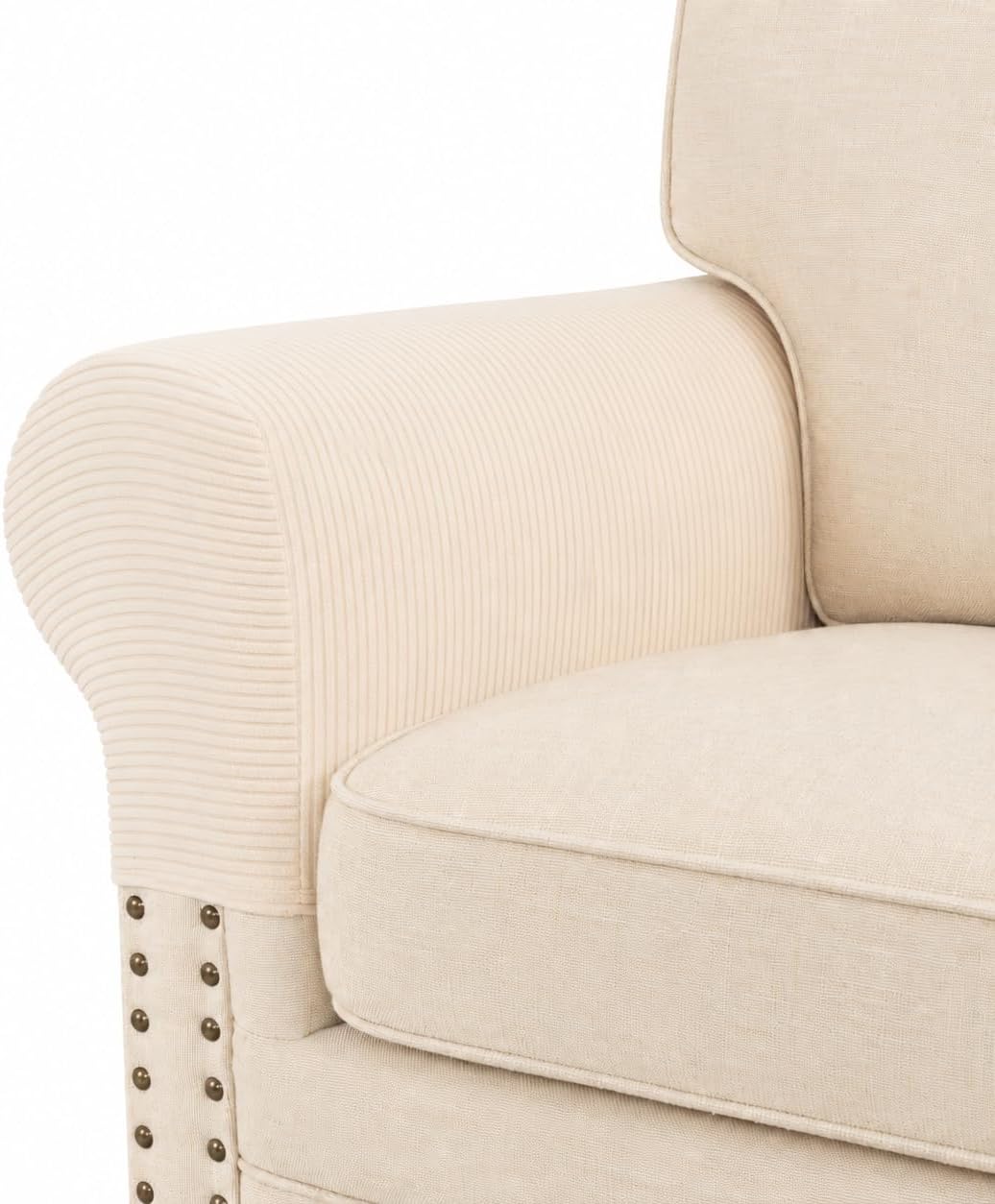 NILUOH Anti-Slip Sofa Armrest Covers for Couch, Couch Arm Covers Jacquard Fabric Arm Chair Protectors, Machine Washable & Reusable, Secured with Hook and Loop Straps (Medium, Set of 2)