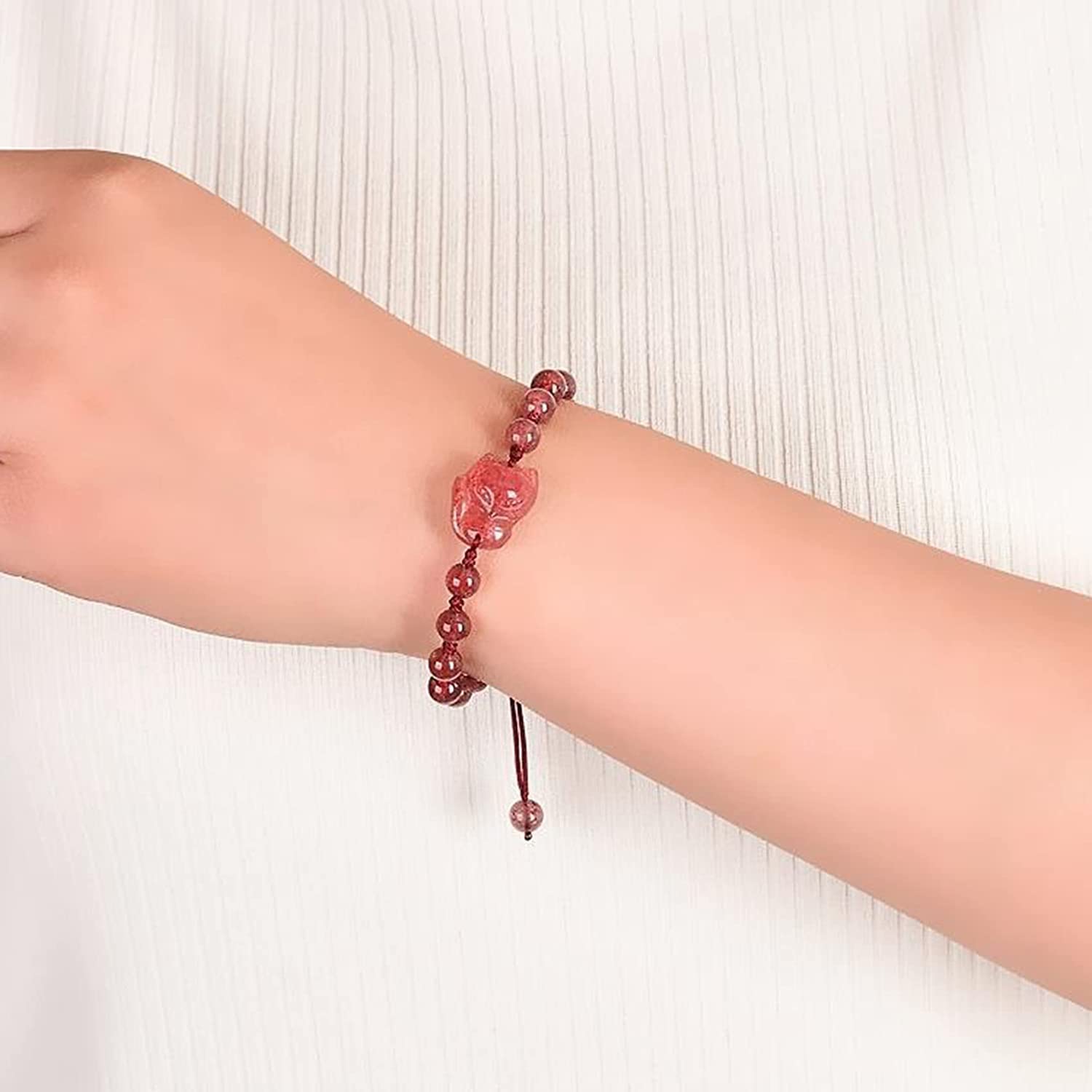 Braccialetto di perline, braccialetto di cristallo, 1 pezzo di braccialetto di quarzo fragola naturale, cavigliera, braccialetto con ciondolo di volpe, braccialetto for donne, chakra, cristallo di qua