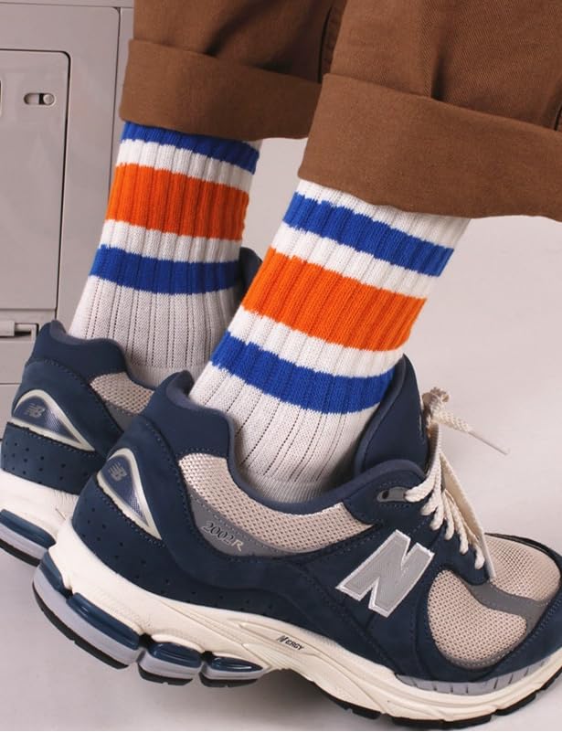 Retro Striped Cotton Crew Socks Elastic Cuff Unisex Athletic Breathable Slouch Sock for Women Men3