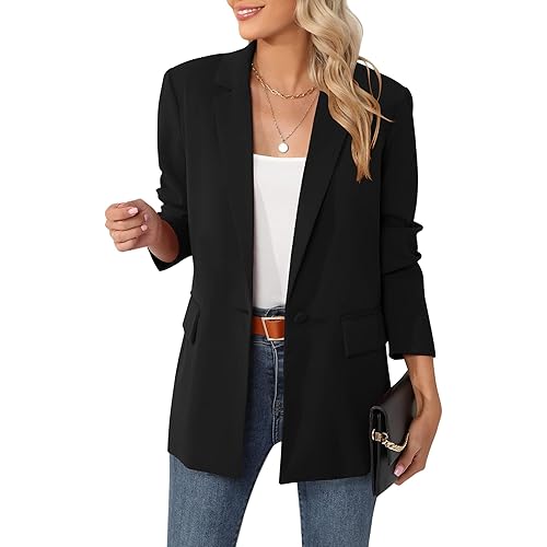 LUYAA Womens Oversized Blazer Jacket Casual Work Office Open Front Suit Jacket with Linning and Shoulder Pads