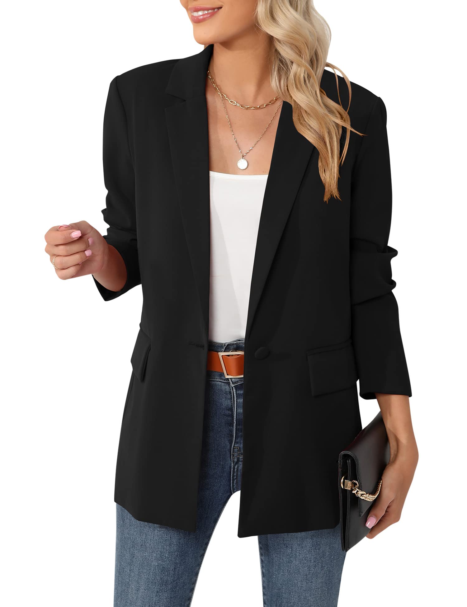 LUYAA Womens Oversized Blazer Jacket Casual Work Office Open Front Suit  Jacket with Linning and Shoulder Pads