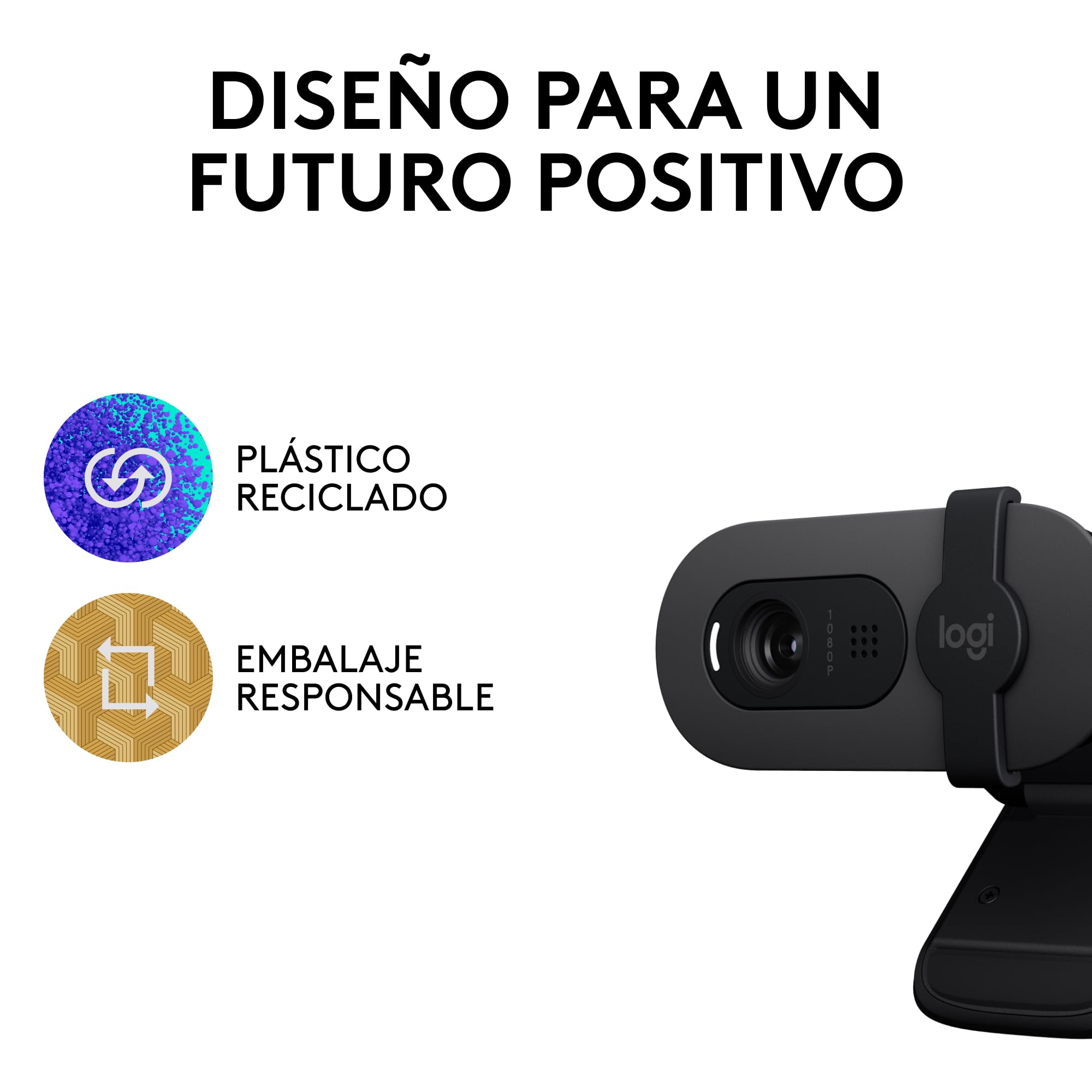 Logitech Brio 100, cámara web Full HD para reuniones y streaming, equilibrio de iluminación automático, micrófono integrado, tapa de privacidad, USB-A, Microsoft Teams, Google Meet, Zoom y más,Grafito