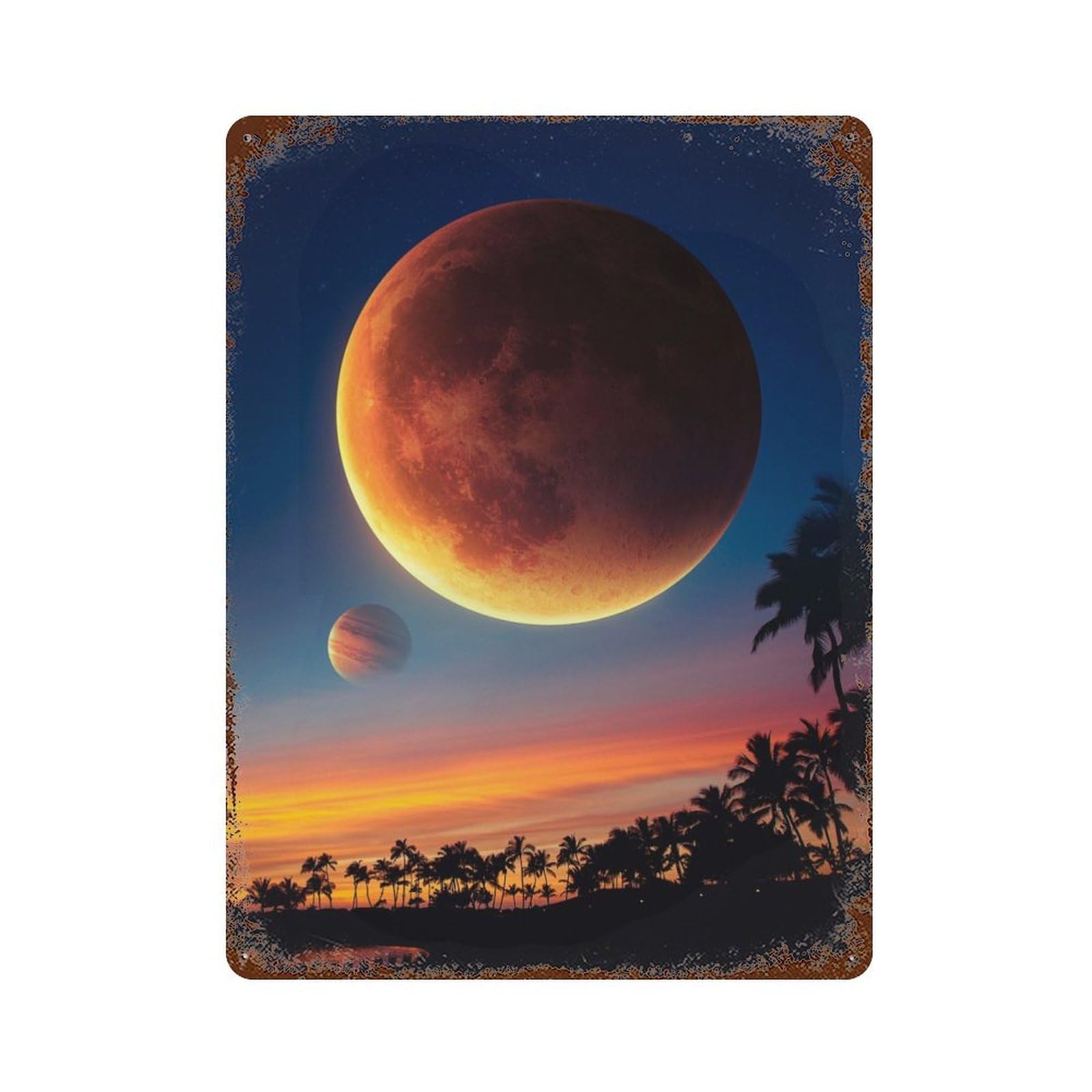 Blood Moon Rusty Metal Tin Sign 15.7"x11.8", Old School Wall Decor for Garage, Pub Or Kitchen