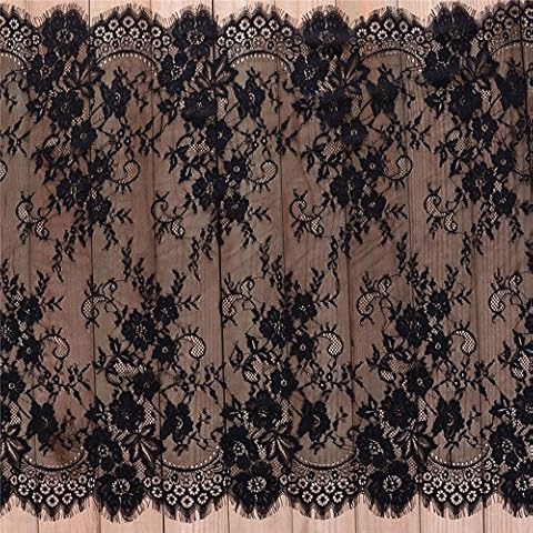 3 Yards Eyelash Lace Fabric Floral Pattern Lace Trims for Sewing Dress Home Decor (29" W x 3 Yards, Black) Cover