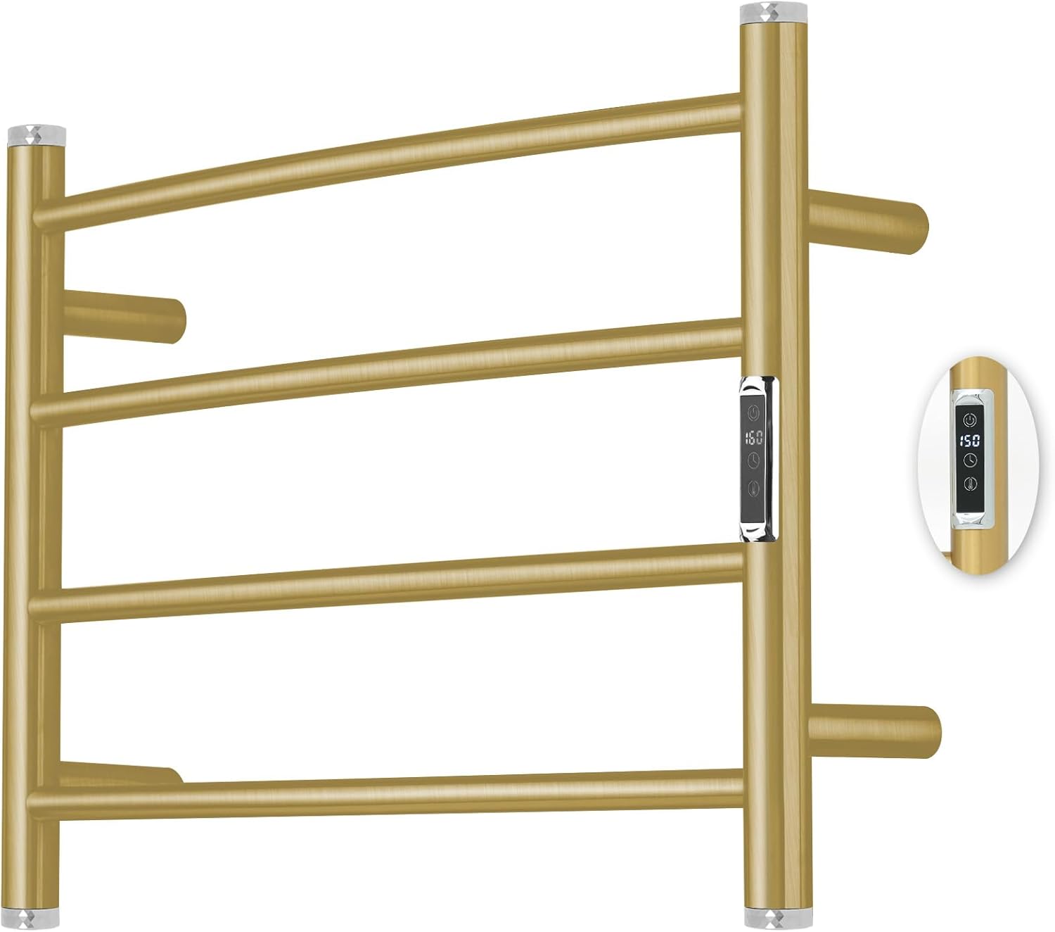 Electric Towel Warmer Rack,Heating Towel Warmer,Timer & Temperature Control,Wall-Mounted Plug-in for Bathroom,Gold,Stainless Steel,4-Bar(16.54x23.62x5.51in)