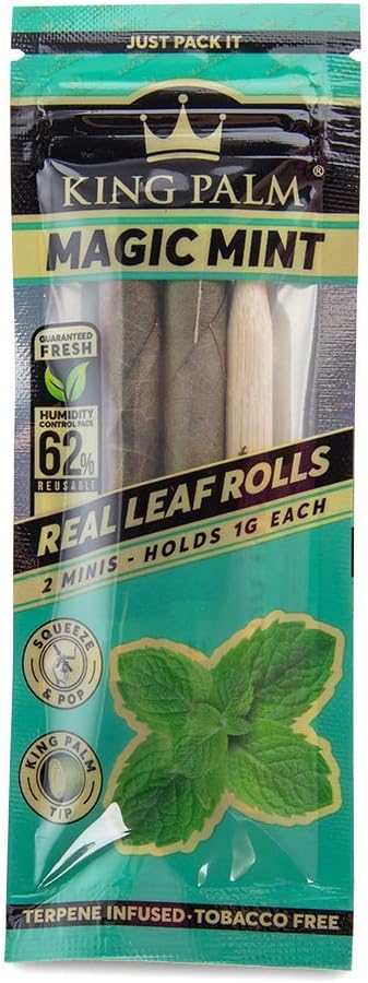 King Palm Flavors Mini Size Cones - 1 Pack, 2 Rolls Terpene Infused - Squeeze & Pop Pre Rolls - Organic Flavored Pre Rolled Cones - King Palm Flavors Cones (Magic Mint)