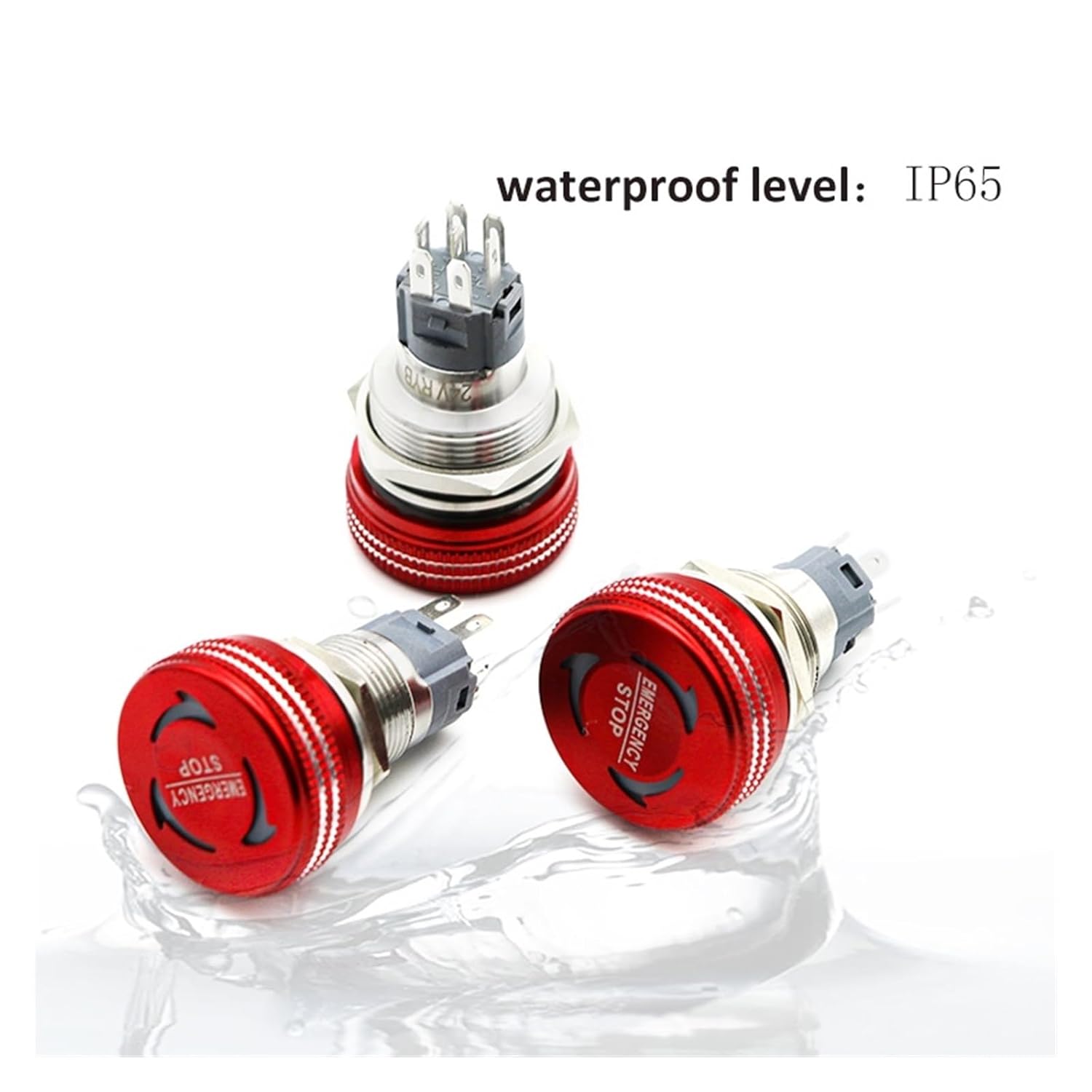 16MM Mushroom Head Metal Emergency Stop Button Switch with LED Light Rotary Power(One Color Red,3-6V)