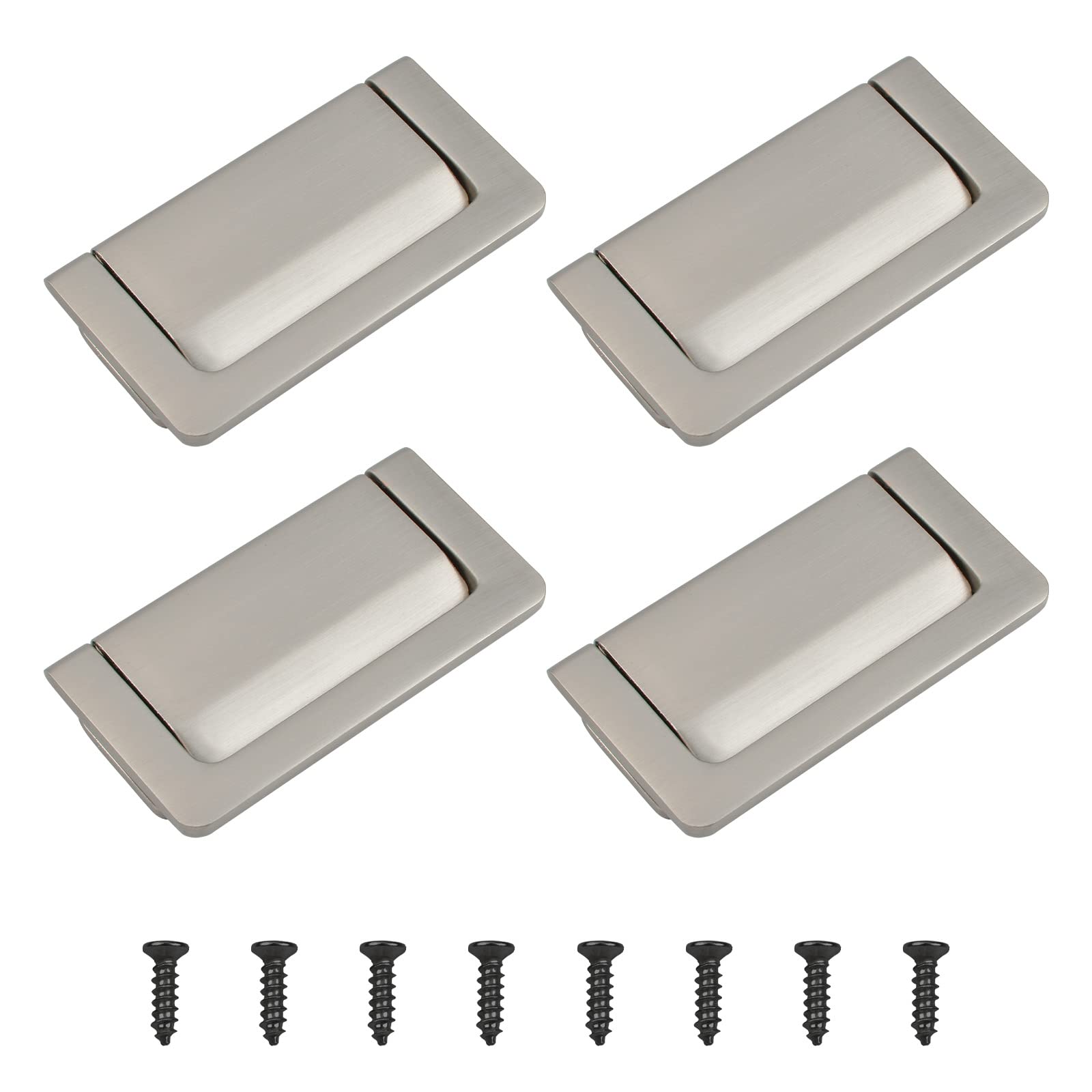 Morobor Nickel 4Pcs Flush Ring Hidden Pull Handles, Zinc Alloy Cabinet Drawer Handle, Invisible Door Knob For Cupboard Drawer Wardrobe With Screws