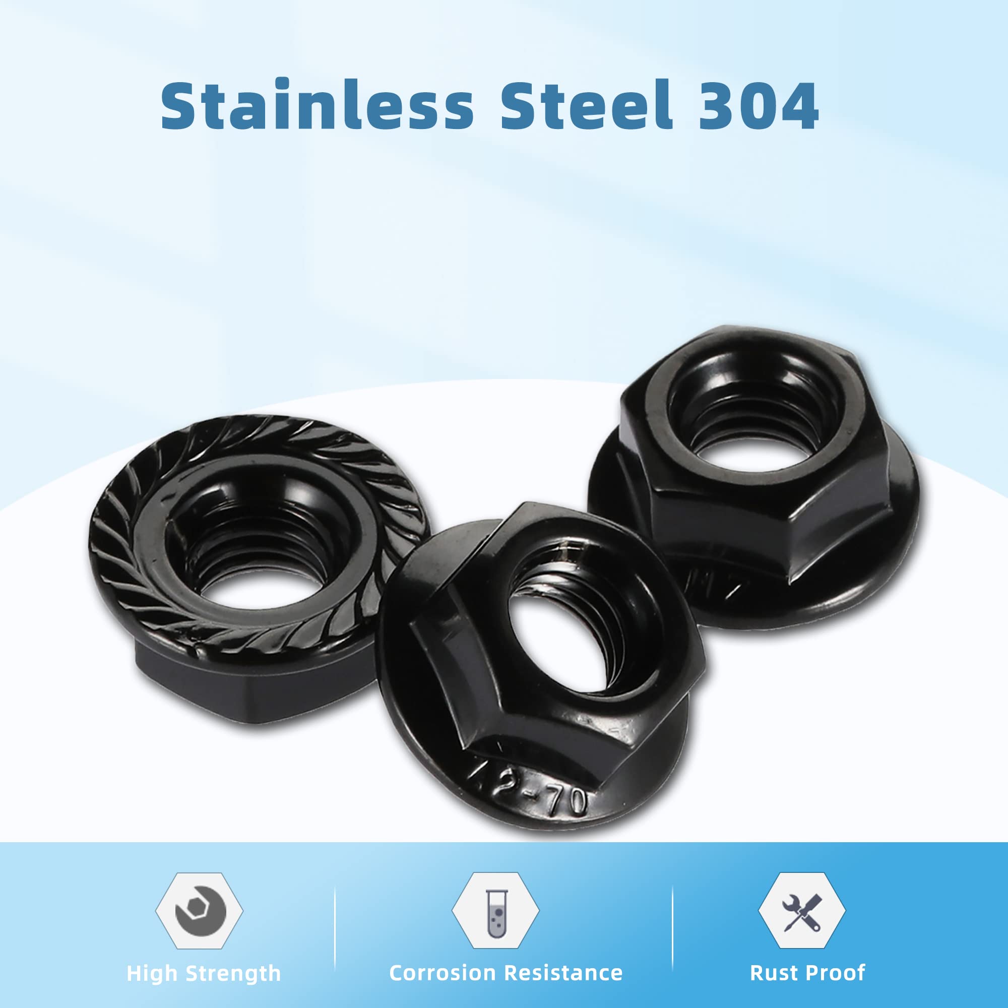 10-Pack 1/2-13 Serrated Flange Hex Lock Nuts – 18-8 Stainless Steel With Black Oxide Finish – Vibration-Resistant, No Washer Needed