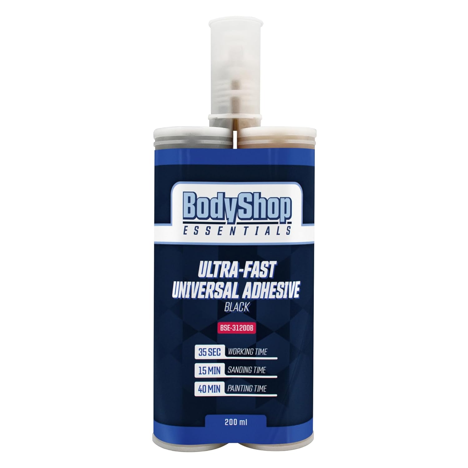 Ultra Fast Automotive Multipurpose Plastic Repair and Adhesive 200ml Cartridge & Two Application Mixing Nozzles (Black)
