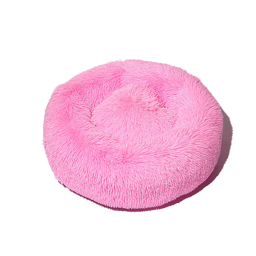 Lukery Dog Cat Donut Bed, Fluffy Plush Puppy Kitten Cuddler Round Bed, Warm and Soft Pet Cosy Anti Anxiety Beds for Small/Medium/Large Dogs (100CM,pink)