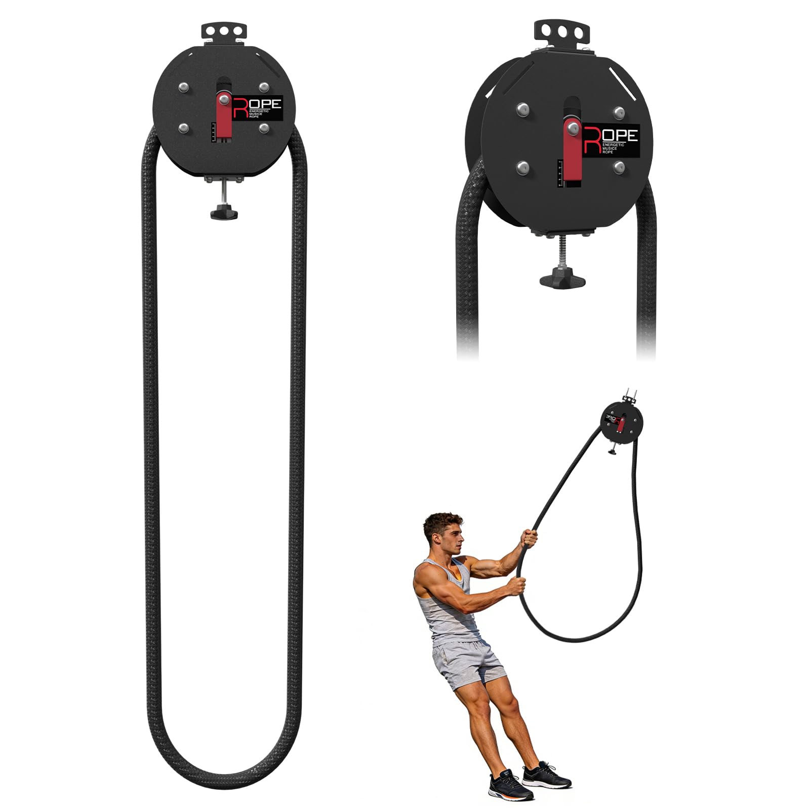 Appareil Entraînement Corde sans Fin, Noir-Rouge, 4m/13.12ft | Câble en Nylon à Boucle Fermée, Système Résistance Réglable 30kg, Pour Musculation, Pour Boxing