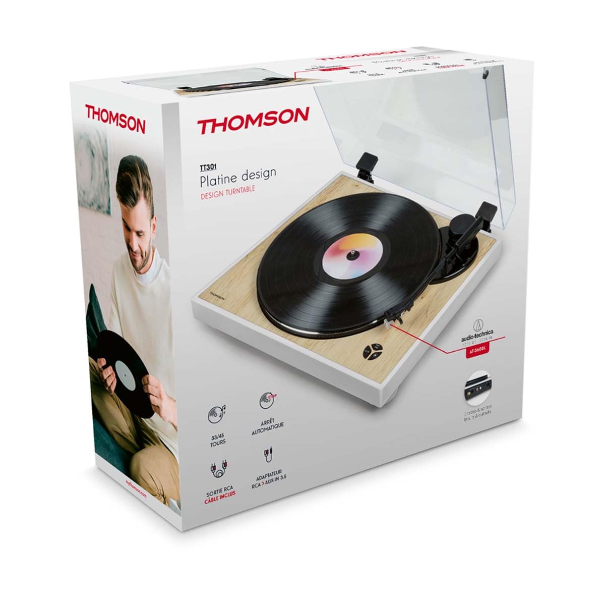 Platine tourne disques Blanche et bois Thomson TT301
