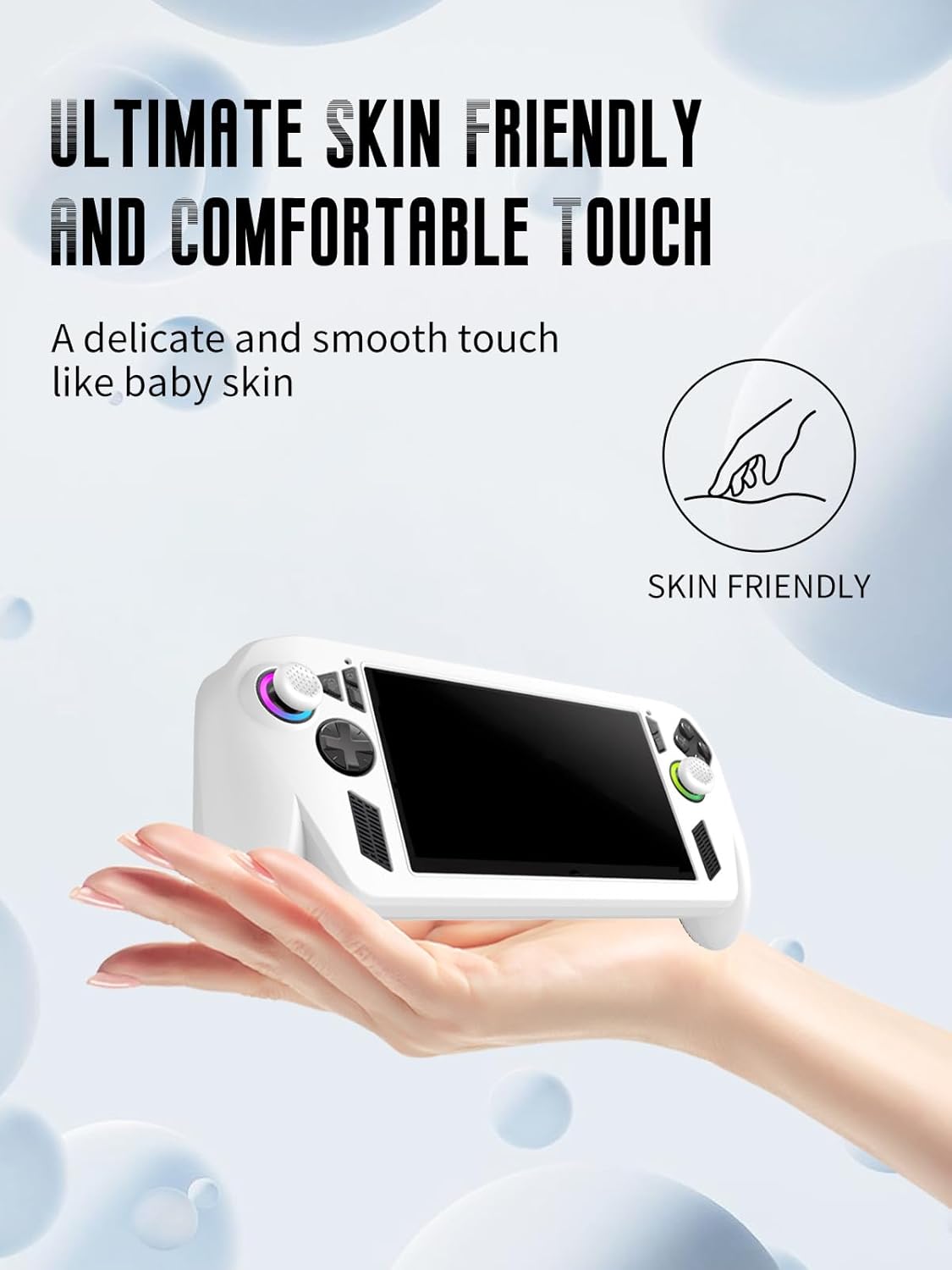 Case for ASUS ROG Xbox Ally/Ally X, FJIASTB Kids-Friendly Soft Silicone Protective Cover with 4 Caps, Shockproof (White) - Image 5