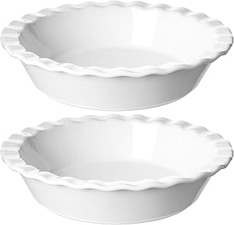 LE TAUCI Ceramic Pie Pans for Baking, 9 Inch Pie Plate for Apple Pie, Pecan Pie, 52 Ounce Deep Pie Dish, Set of 2, White