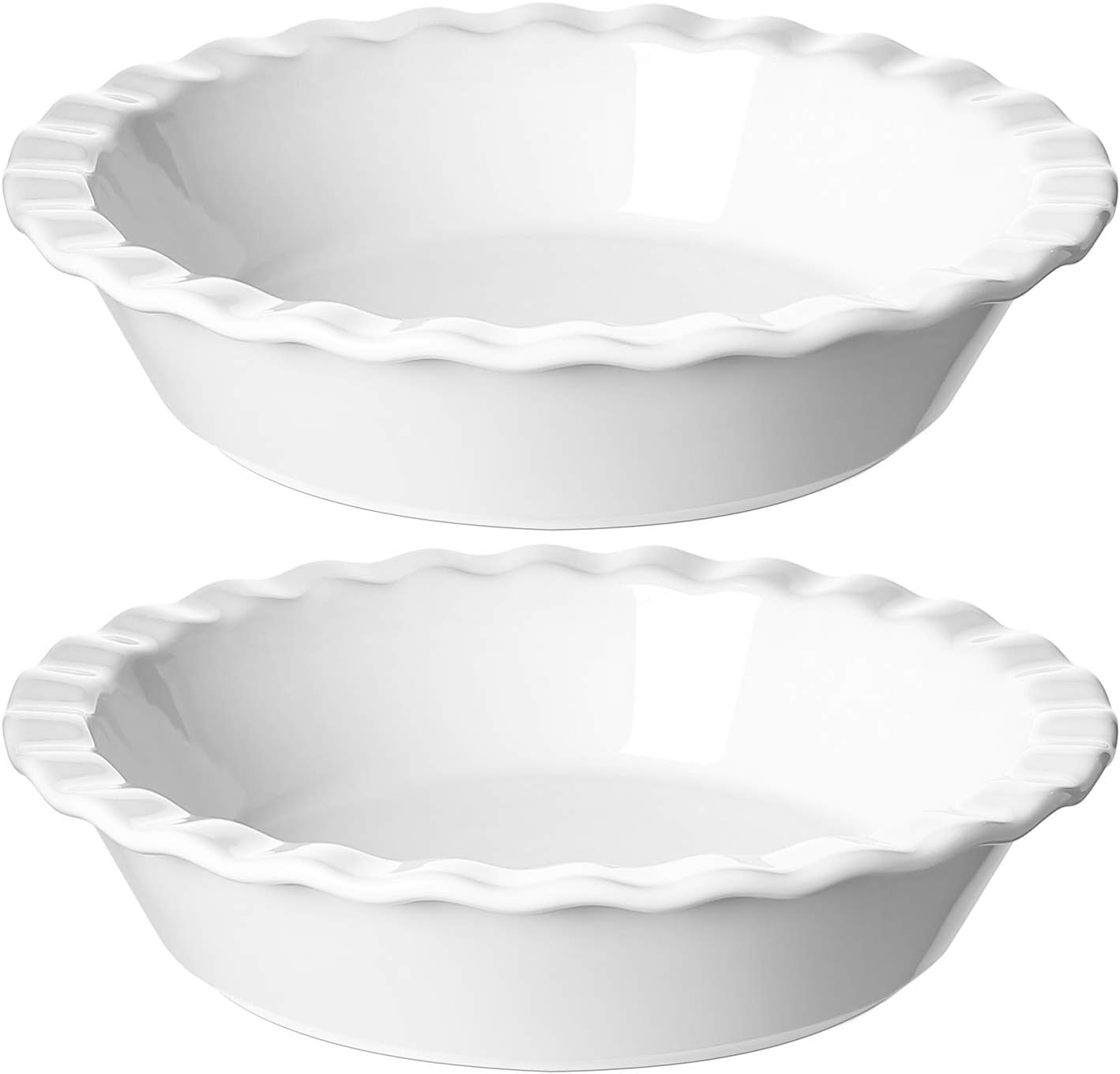 LE TAUCI Ceramic Pie Pans for Baking, 9 Inch Pie Plate for Apple Pie, Pecan Pie, 52 Ounce Deep Pie Dish, Set of 2, White