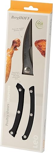 Miniatura 7 de BergHOFF Tijeras para aves de corral de grafito de 9.75 pulgadas, hoja afilada de acero inoxidable, mango suave al tacto, soporte de bloqueo de