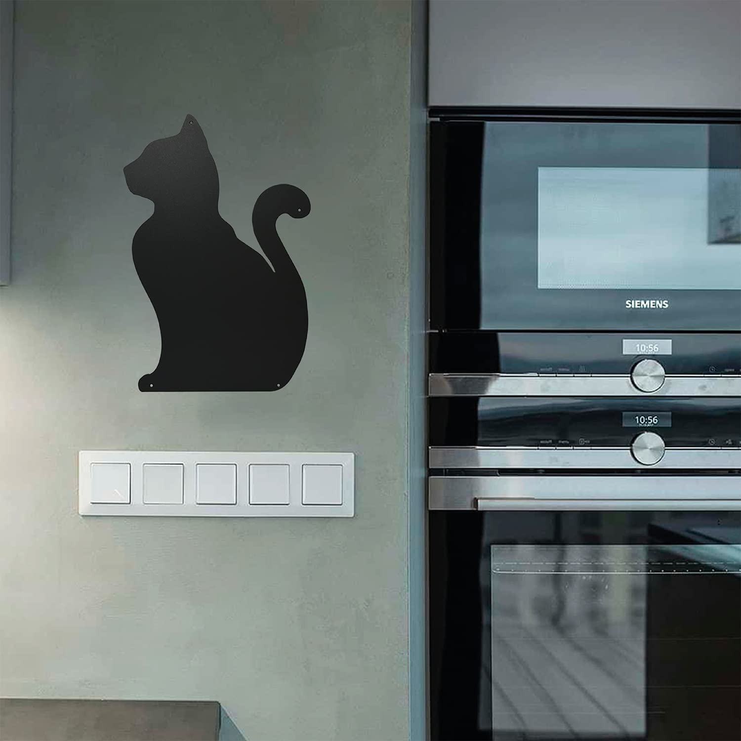 Lavagne Magnetiche di Design Antracite - Lavagna Magnetica Metallica Calamitata Grande da appendere al Muro - per Acciaio Scrivibile con Gessetti - A Forma di Gatto 56x38x0,10 cm