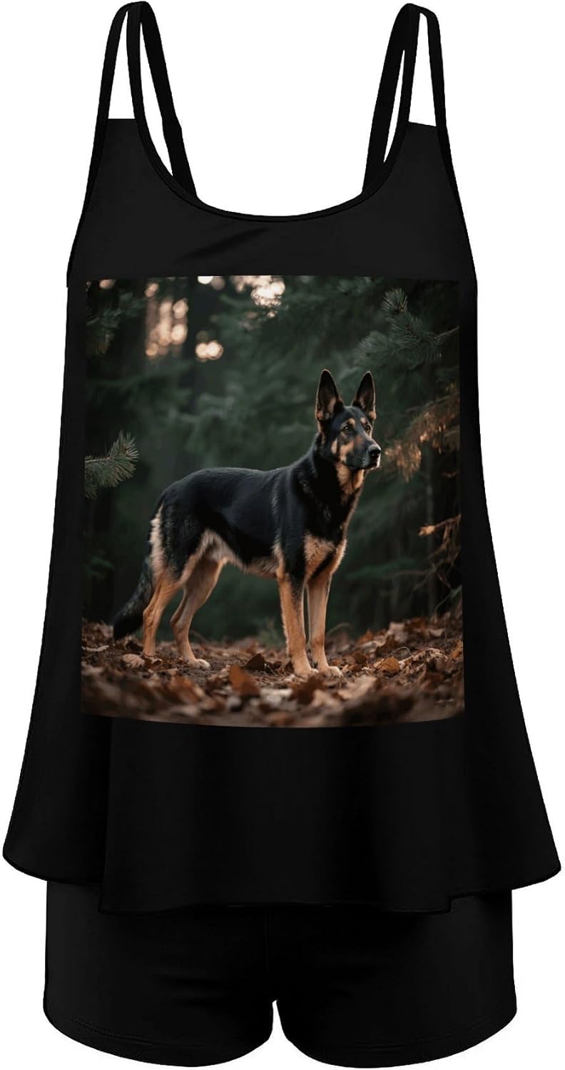Handsome Dog Tankini Swimsuits for Women Tummy Control Two Piece Bathing Suits Swim Tops with Boy Shorts