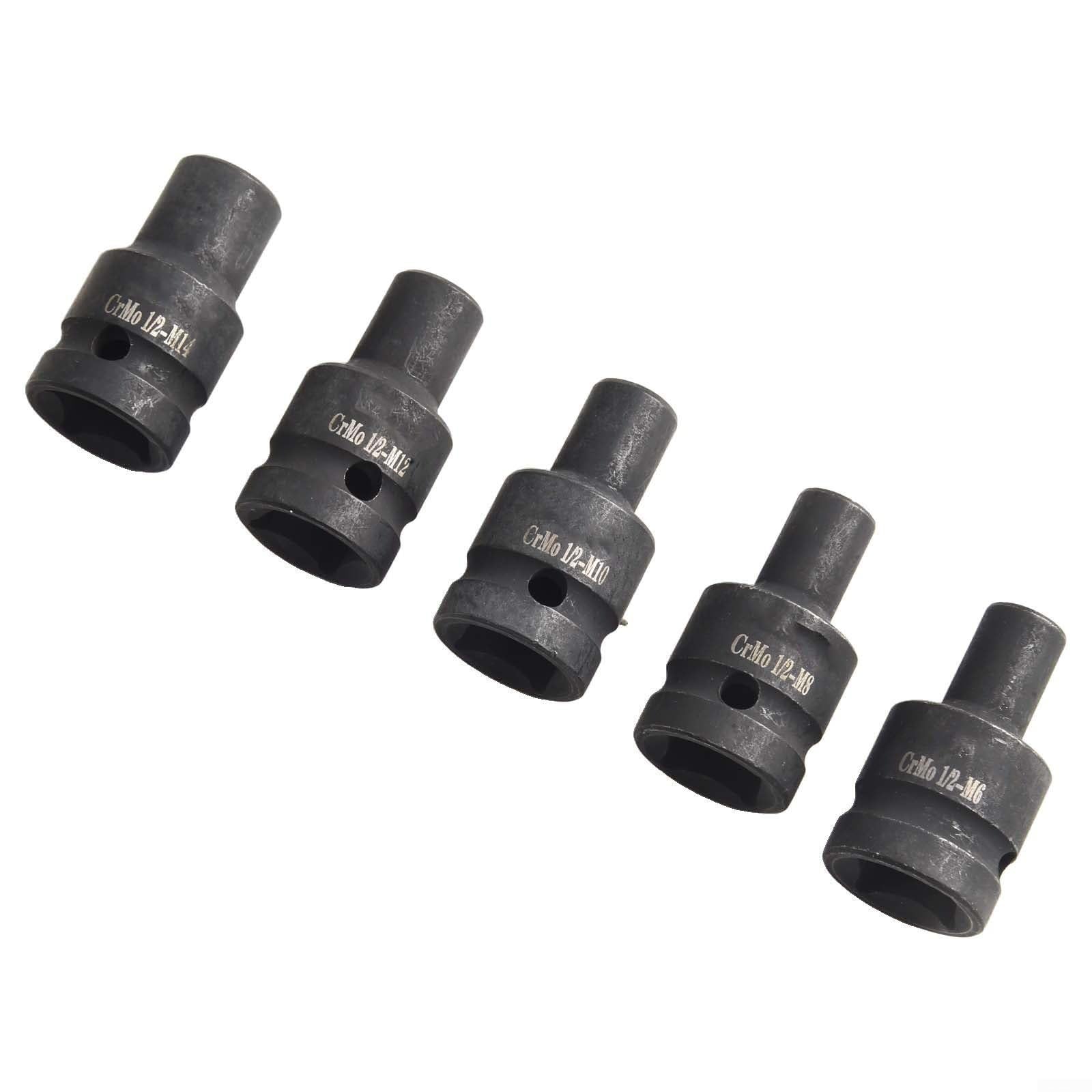 Juego de 10 llaves de vaso cuadradas de acero al cromo vanadio, 1/2 pulgada, compatible con grifos M6 a M24, para trinquete o llave eléctrica, color negro