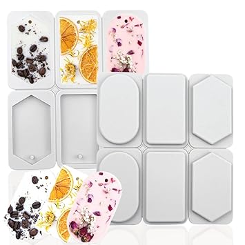 LEGACYCART 6 Cavity | Slot Resin Bookmark Mould, Rectangle, Oval and Hexagon Resin Mould Silicone Wax Mold, Keychain Mould Epoxy Casting Mold with Hanging Hole for DIY Jewelry Making Pendant Crafts Decor