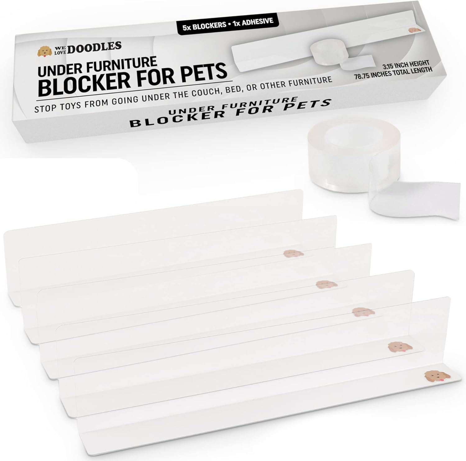 We Love Doodles Under Couch Blocker for Pets (5 Pack) Under Bed Blocker for Pets
