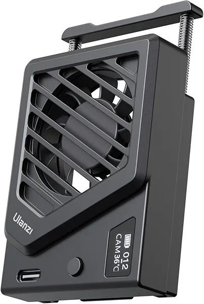 ULANZI Camera Cooling Fan Black New, Spring Telescopic Mounting Adjustable Mini Intelligent Cooling Fan Real-time Monitoring with Type-C Charging Port, Compatible with Sony Canon FUJIFILM Nikon