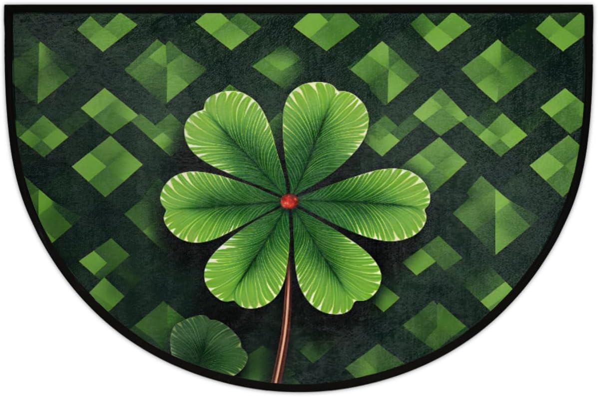St. Patrick's Day Leafy Greens Half Round Door Mat Non-Slip Welcome Entryway Soft Area Rug Absorbent Bathroom Rugs Wear Resistant Indoor Kitchen Mats 24 x 36 in for Home Deck Patio Garage