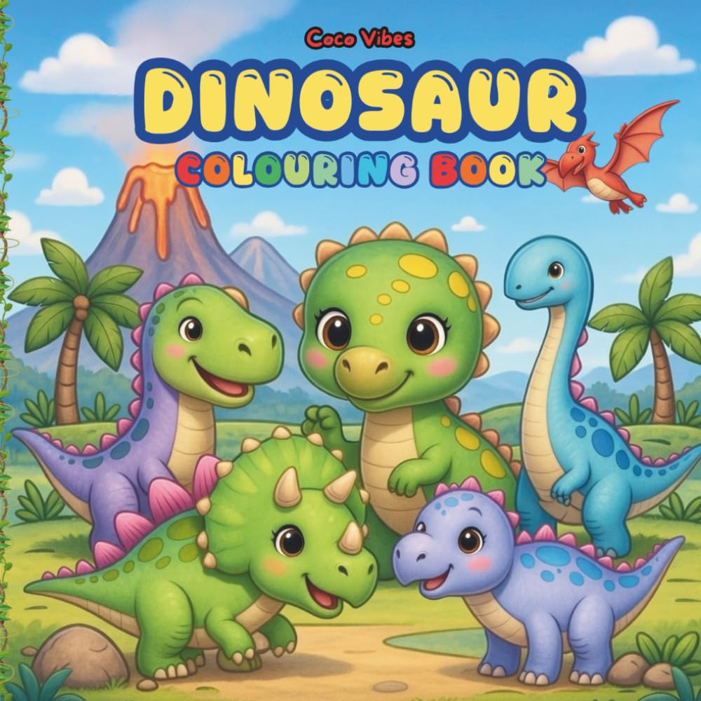 Dino Colouring Book for Ages 4-10: 50 Cute Dinosaur Illustrations.