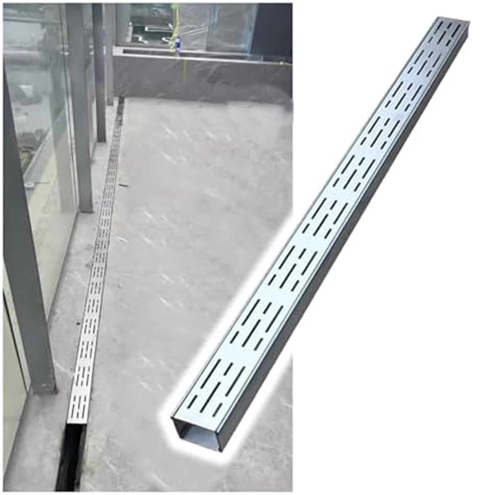 GLDYTVF Heavy Duty Slim Channel Drain Kit - Outdoor Floor Trench Drains for Driveways, Stainless Steel Grate Cover, French Drain System (10x4cm / 4x1.6in)