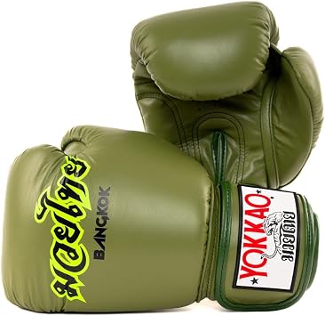 YOKKAO Late Show Boxing Gloves - A-Grade Thai Microfiber | Multi-Layer Foam | Produced at YOKKAO Factory, Thailand | Muay Thai, Sparring, Bag Work | Olive, 18oz