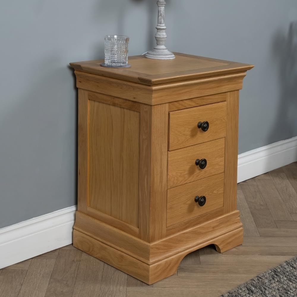 Elm home and garden 3 Drawer Bedside Cabinet Night Stand Quality Oak Fully Assembled Tough And Grove Wooden Table