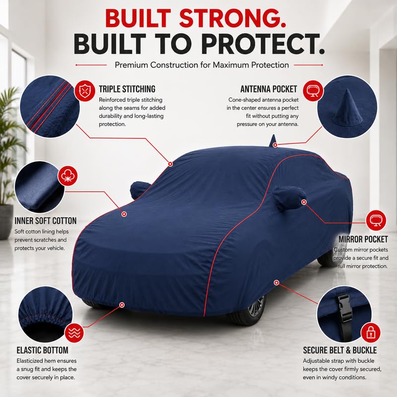 Image of Compatible with XUV 3XO EV Models 100% Waterproof Car Cover for All Weather Protection Mirror & Inner Cotton Triple Stitched Cover, Adjustable Belt Bottom Elastic (Navy Blue)