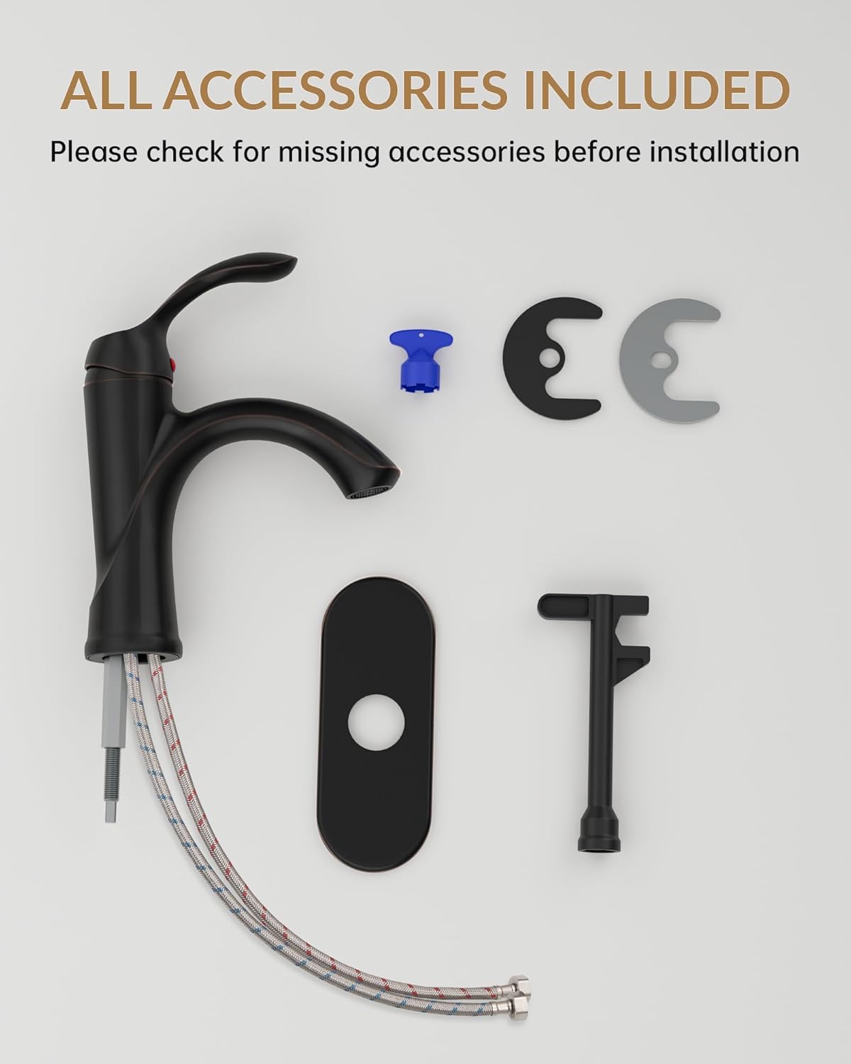 Bathroom Sink Faucet 1 Hole Oil Rubbed Bronze Single Handle Bathroom Faucets Farmhouse RV Lavatory Vanity with Pop Up Drain Parts with Overflow