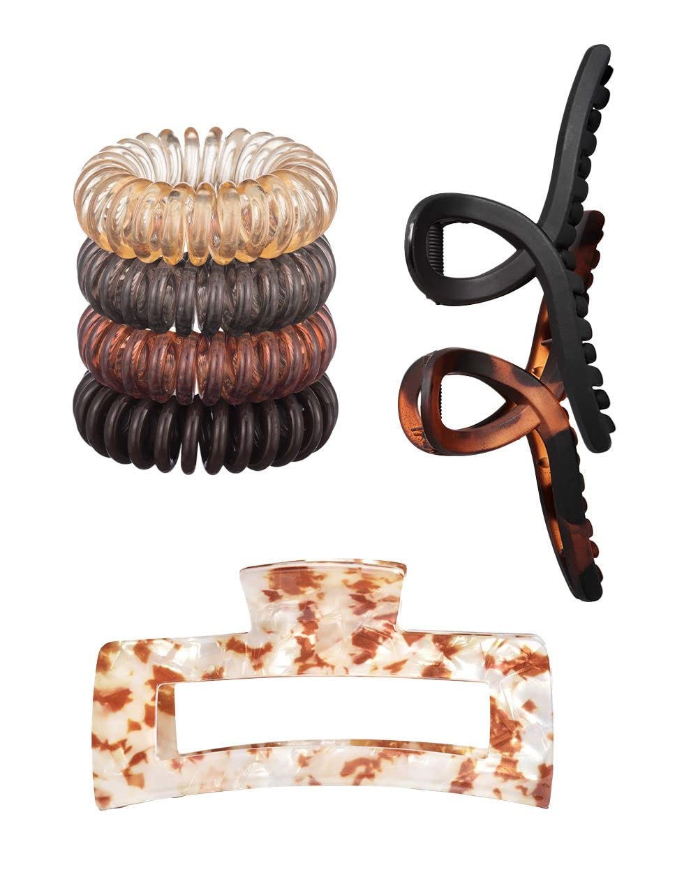 Kitsch Spiral Hair Ties, Large Plastic Open Shape Hair Clips & Large Hair Clips