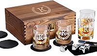 Froolu Personalized Whiskey Glasses Set for Men - Custom Engraved Old Fashioned Rocks Glasses with Wooden Box, Ice Stones & Coasters - Ideal Gift for Dad, Husband