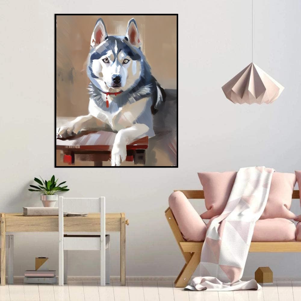 DIY Paint by Number for Adults Beginner Siberian Husky Dog Paint by Number on Canvas DIY Oil Painting for Gift Home Wall Decor 20x24inch(50x60cm) Frameless